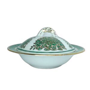 Chinoiserie Fitzhugh Pattern Green And Gold 6 1/4" Covered Bowl Hong Kong